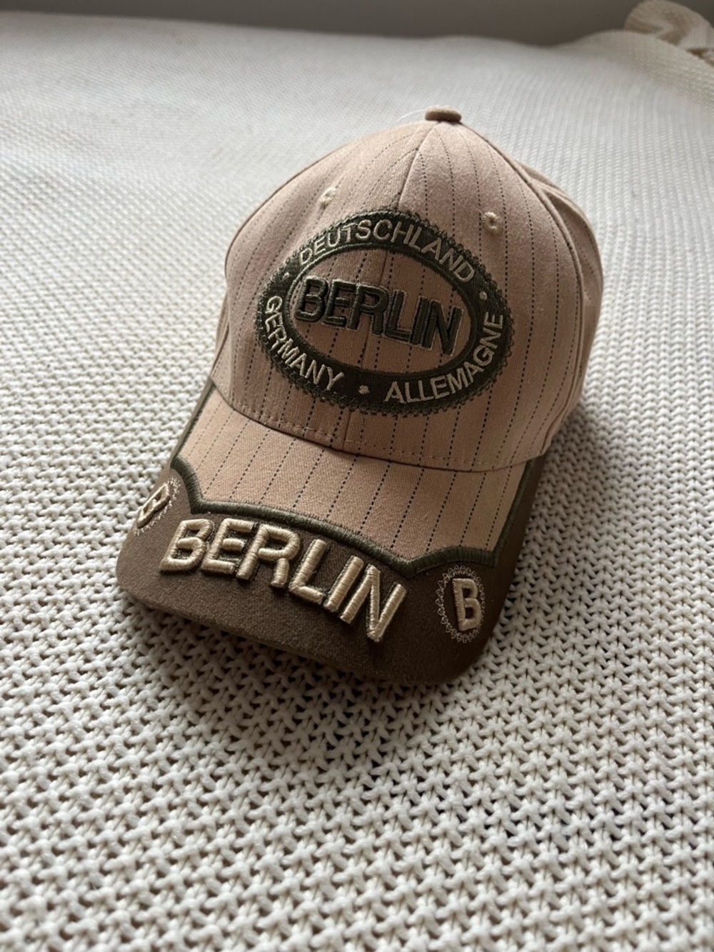 Berlin Embroidered Beige & Olive Baseball Cap